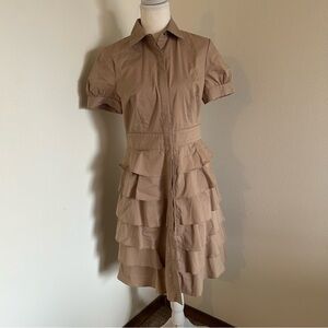 The Limited Tan Ruffle Tiered Shirt Dress Button Front Size 6